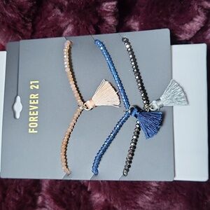 Beaded 3 Pack Stretch Bracelets With Tassels From Forever 21, New With Tags